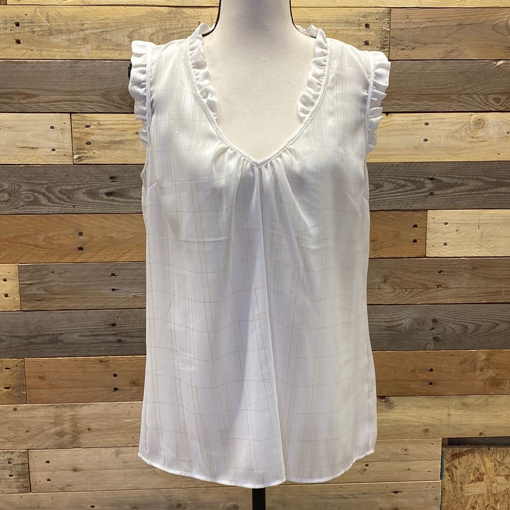 NWT ruffle shoulder sleeveless lightweight neutral layering feminine tank